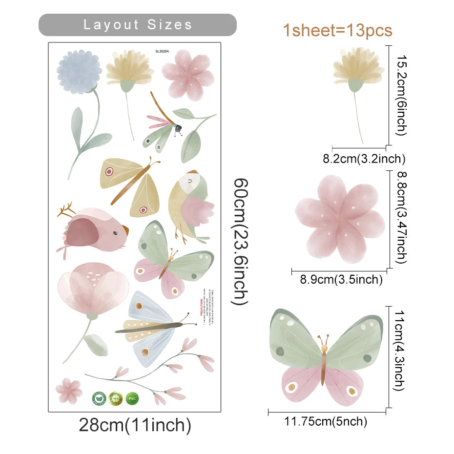 Boho Pink Butterfly Birds Wall Stickers Decoration for Kids Room Living Room Interior House Decor Vinyl Wall Decals Art Mural-HomeDecorDecals_com