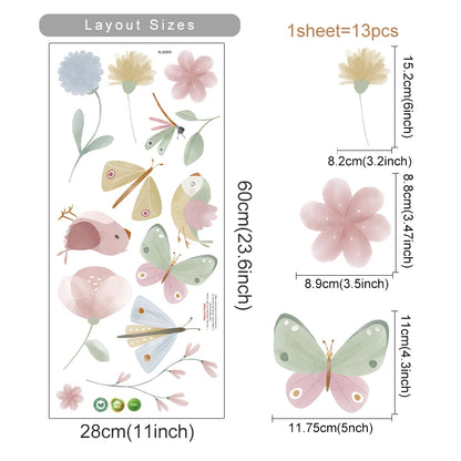 Boho Pink Butterfly Birds Wall Stickers Decoration for Kids Room Living Room Interior House Decor Vinyl Wall Decals Art Mural-HomeDecorDecals_com