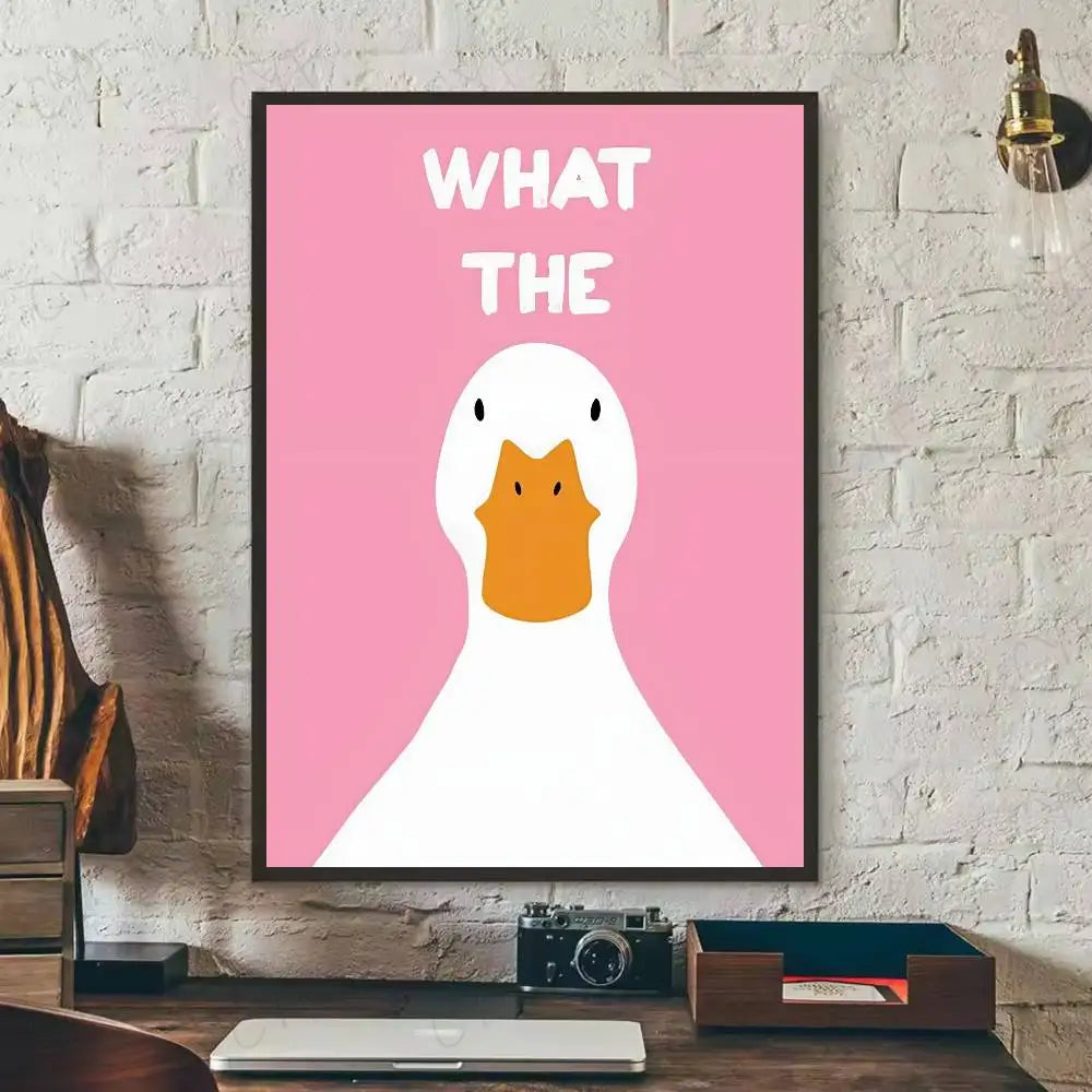 What The Duck Print Art Funny Cute Animal Poster Self-adhesive Art Waterproof Paper Sticker Coffee House Bar Room Wall Decor-HomeDecorDecals_com