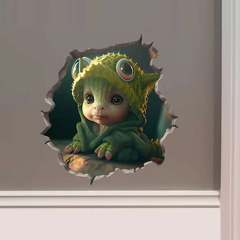 Alternative angle of Dragon Parent and Child Reading in Wall Hole Decal | Home Decor by HomeDecorDecals.