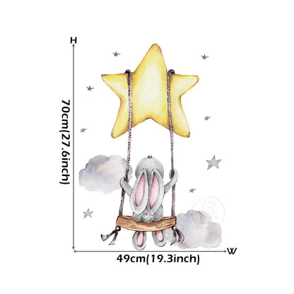 Bunny Baby Nursery Wall Stickers Cartoon Rabbit Swing on the Stars Wall Decals for Kids Room PVC Removable Stickers PVC DIY-HomeDecorDecals_com
