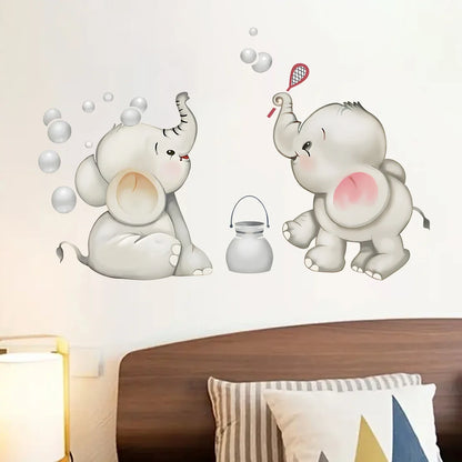 Cartoon Cute Animals Elephant Play Wall Sticker Kids Room Decoration for Bedroom Wall Art Home Decore Living Room Wall Decals-HomeDecorDecals_com