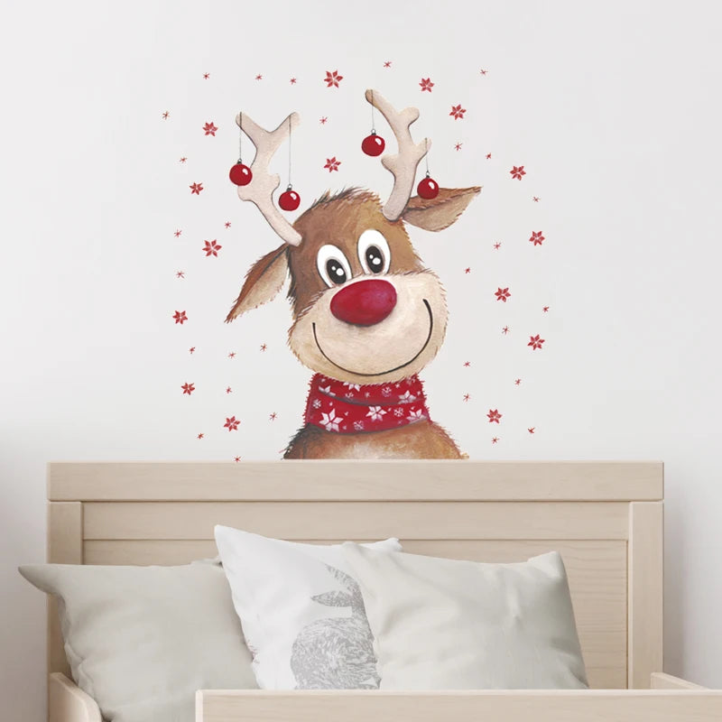 Close-up view of Christmas Smiling Reindeer Wall Decal | Home Decor by HomeDecorDecals.