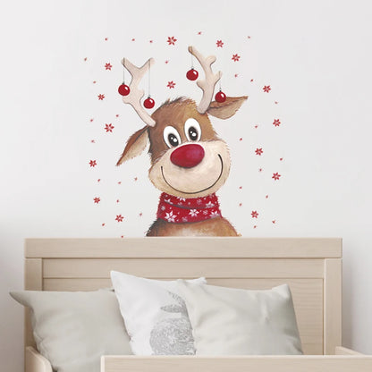 Close-up view of Christmas Smiling Reindeer Wall Decal | Home Decor by HomeDecorDecals.