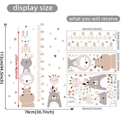 Cartoon Smile Animals Bear Lion Deer Hippo Stars Height Ruller Wall Stickers for Kids Room Boy Girl Room Nursery Wall Decals pvc-HomeDecorDecals_com