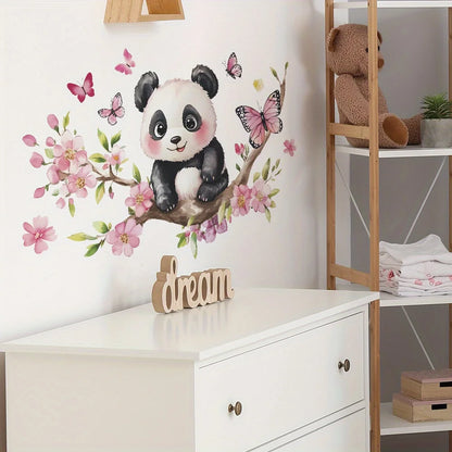 1pc Panda Cherry Blossom Wall Sticker PVC Self-adhesive Wall Sticker Bedroom Living Room Beautification Decoration Wall Sticker-HomeDecorDecals_com