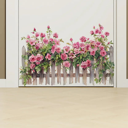 Pink Rose Fence Flowers Wall Decal | Home Decor displayed in room decor by HomeDecorDecals.