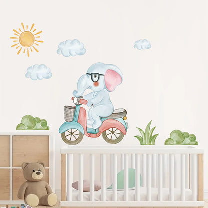 1Pc Cartoon Cute Elephant Riding Bike Wall Stickers for Kids Room Living Room Wall Decals Children Room Decor Bedroom Decoraiton-HomeDecorDecals_com