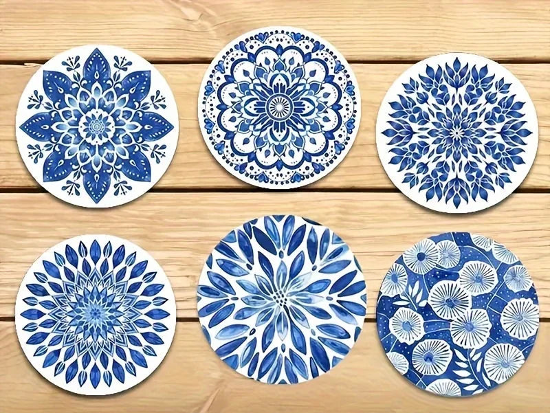 Close-up view of Wood Mandala Flower Round Coasters | Home Decor by HomeDecorDecals.