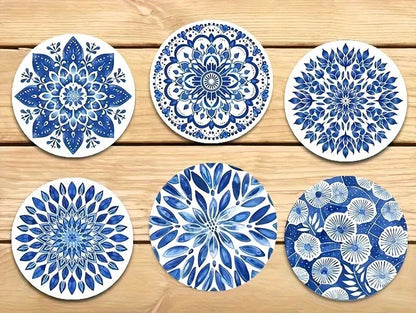 Close-up view of Wood Mandala Flower Round Coasters | Home Decor by HomeDecorDecals.