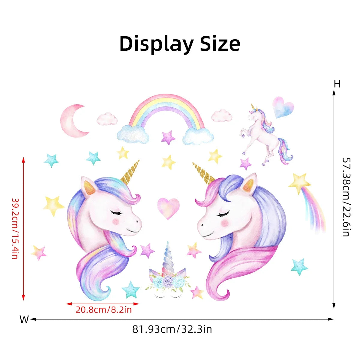 Cartoon Rainbow Moon Stars Unicorn Wall Decals For Kids (2pcs)-HomeDecorDecals_com