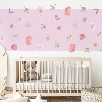 Close-up view of Boho Pink Floral Botanical Wall Decal | Home Decor by HomeDecorDecals.