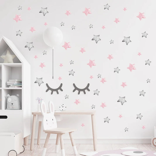 Pink Grey and Blue Stars Wall Decal | Kids Room Decor removable peel and stick wall decal by HomeDecorDecals.