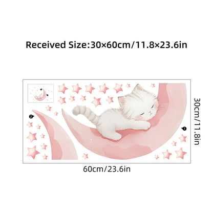 Pink Moon Cat Sleep Wall Decal | Home Decor displayed in room decor by HomeDecorDecals.