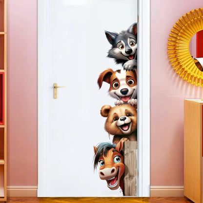 Funny Animal Wall Stickers With Horse Bear Dog And Wolf, Removable Self-Adhesive Animal Door Decals For Bedroom Hallway Decor-HomeDecorDecals_com