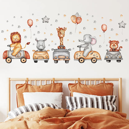 Children's Room Wall Stickers Cartoon Animals on Train Airplane Hot Air Balloon Wall Decals Baby Nursary Kindergarten Decoration-HomeDecorDecals_com
