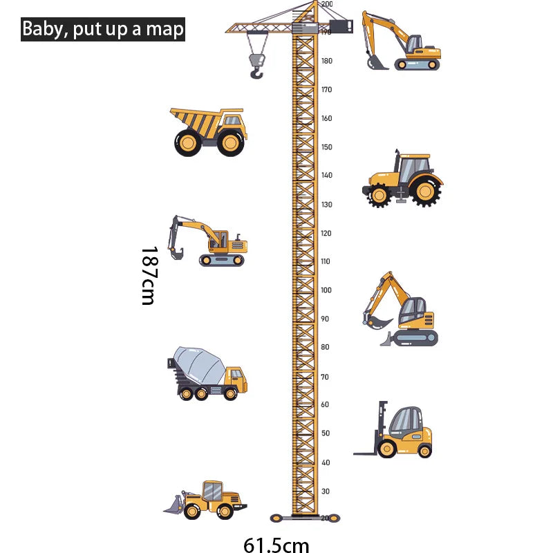 Height Stickers Construction Vehicle Tower Crane for Kids Room Kindergarten Baby Measuring Height Ruler Wall Stickers Boys Gift-HomeDecorDecals_com