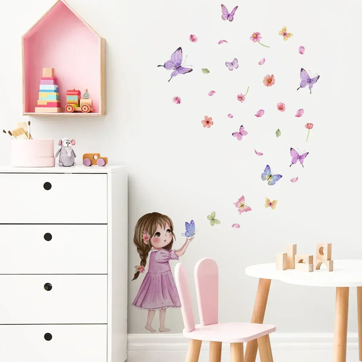 Wall Stickers Cute Girl Butterflies for Bedroom Removable Decals PVC Peel and Stick Decor Girls Room living room decoration-HomeDecorDecals_com
