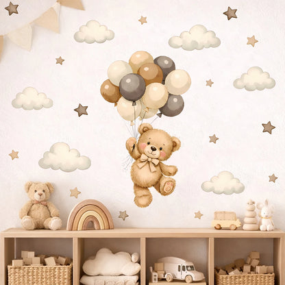 Adorable Teddy Bear Balloons Stars Clouds Wall Sticker Nursery Child Room Art Vinyl Decal Kids Room Bedroom Living Home Decor-HomeDecorDecals_com