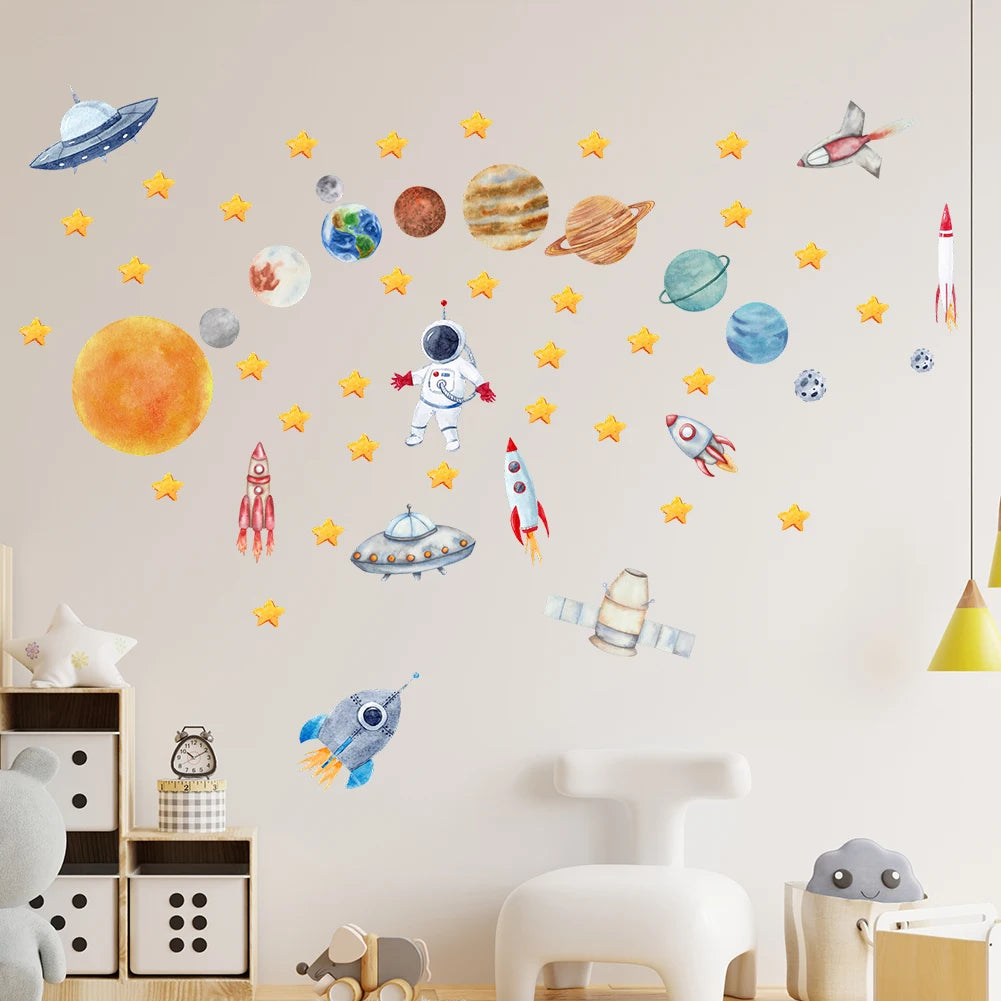 Creative Travel Planet Space Astronaut Wall Stickers Detachable Children's Room Nursery Background Decoration Wall Stickers-HomeDecorDecals_com