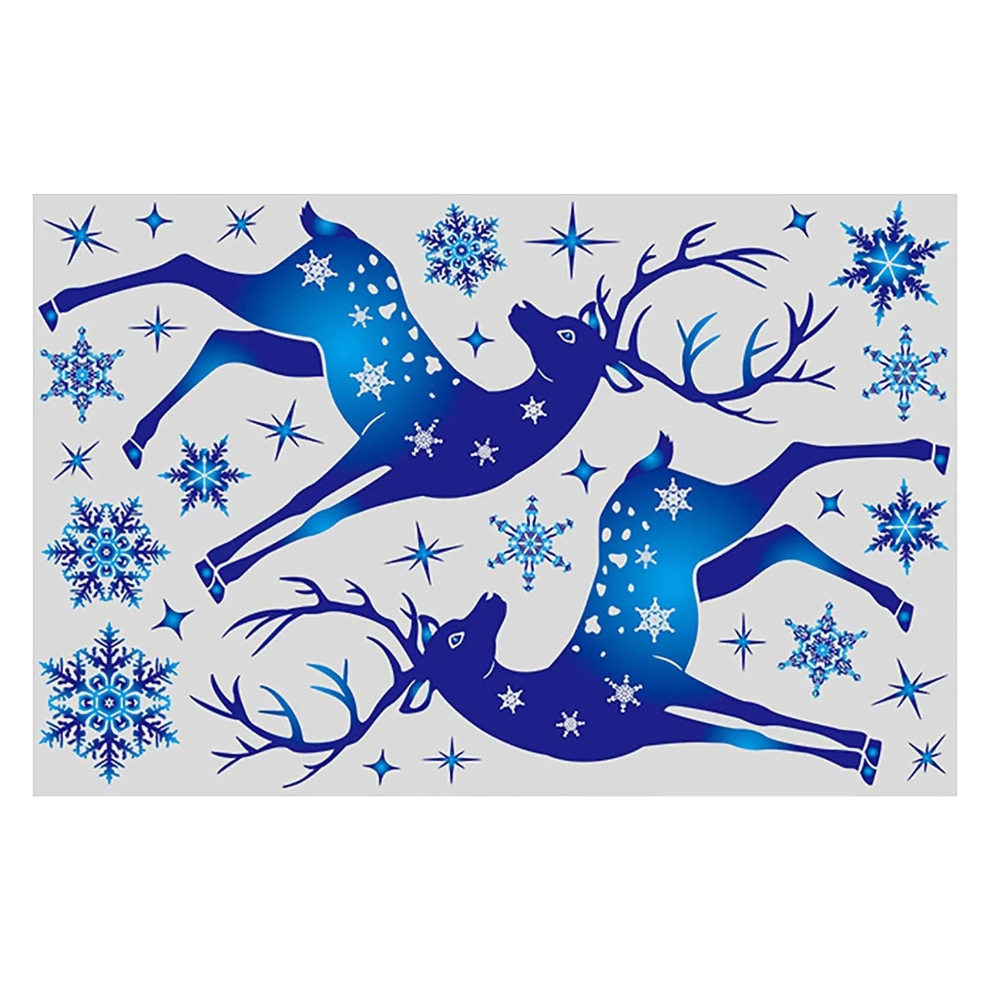 Christmas Window Clings Ornament Snowflake Sticker Glass Window Decoration Sticker Christmas Blue Snowflake Elk Wall Sticker-HomeDecorDecals_com