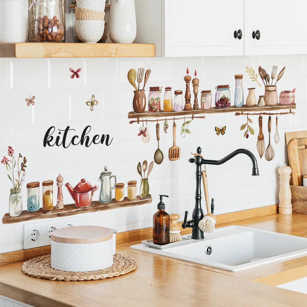 Close-up view of Painted Kitchenware Home Beautification Wall Decal | Home Decor by HomeDecorDecals.