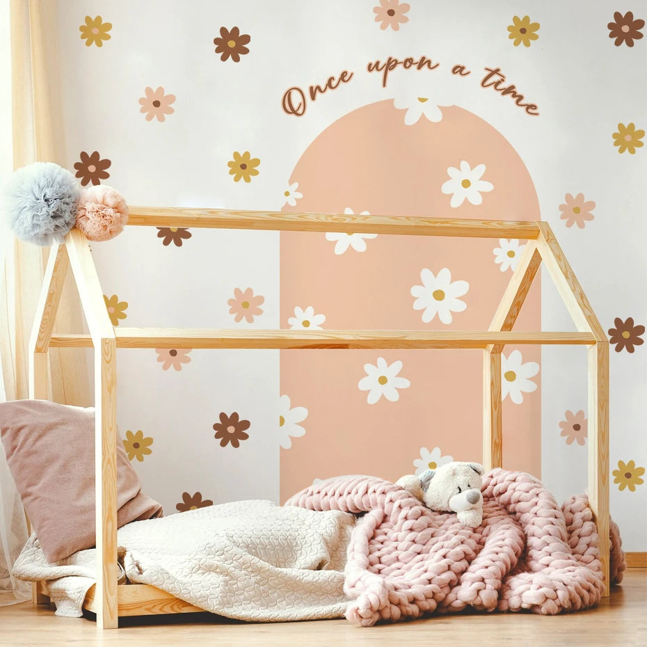 Boho Flowers Arch Wallpaper Nursery Decal Children's Room Baby Sticker Kids Bedroom Living Vinyl Home Decoration Peel and Stick-HomeDecorDecals_com