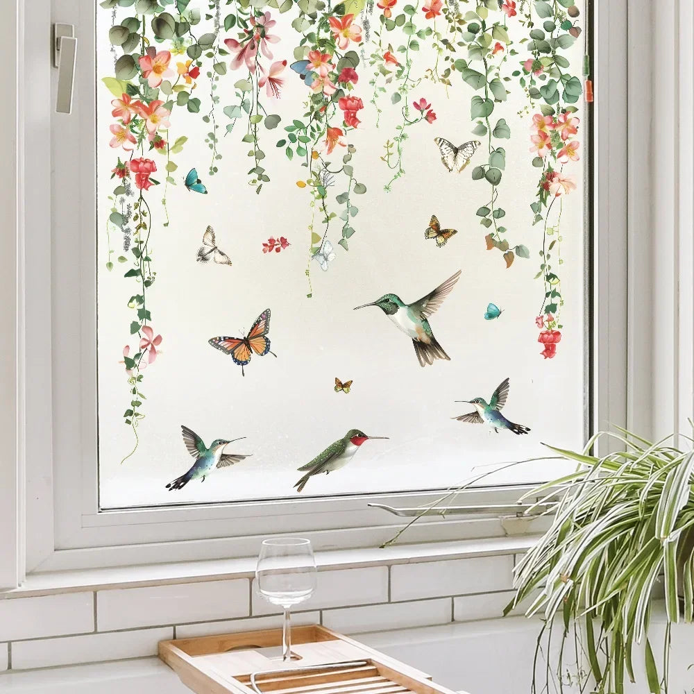 Creative Green Plants Flowers Vines Glass Windows Home Landscaping Decoration Electrostatic Uv Window Stickers-HomeDecorDecals_com