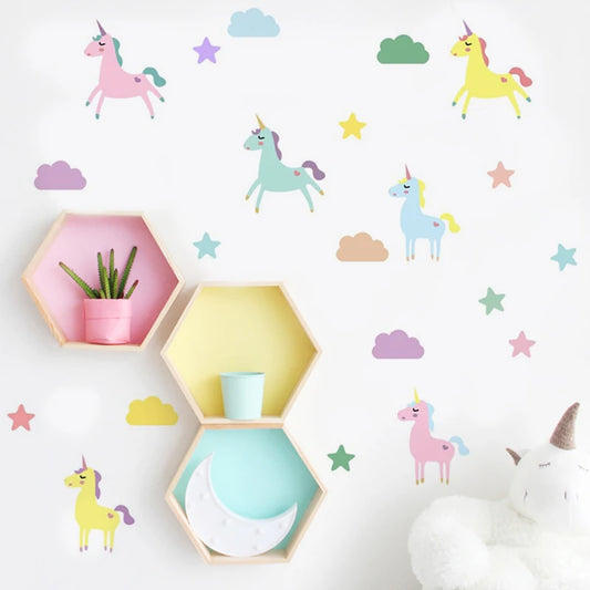 Boho Cartoon Cute unicorn Animal Watercolor Vinyl Wall Sticker Removable Decals Kids Nursery Baby Bedroom Home Decoration-HomeDecorDecals_com