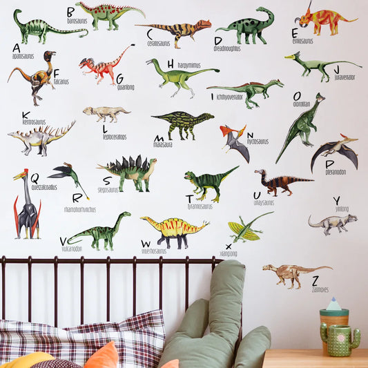 Cartoon Dinosaur Wall Sticker English Alphabet Children's Preschool Education Decorative Wall Sticker Self-adhesive Wall Sticker-HomeDecorDecals_com