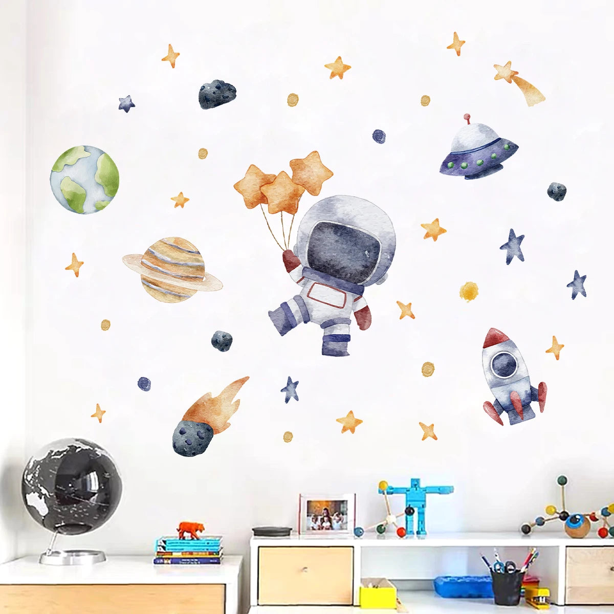 1Pc Cartoon Planet Star Astronaut Wall Sticker Children Boy Room Decoration Bedroom Kids Room Wall Decals Living Room Decor Home-HomeDecorDecals_com
