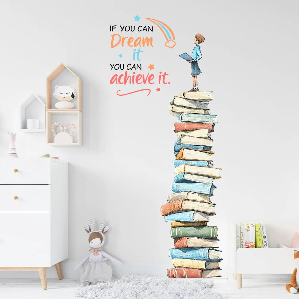 Close-up view of Boy Standing on a Book Wall Decal | Room Decor by HomeDecorDecals.