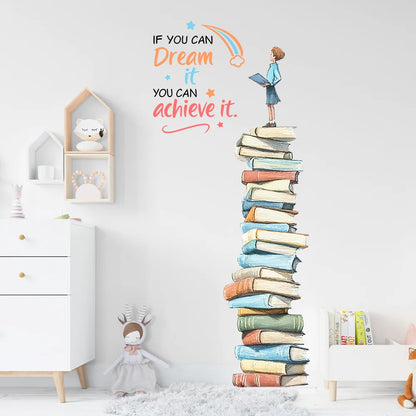 Close-up view of Boy Standing on a Book Wall Decal | Room Decor by HomeDecorDecals.