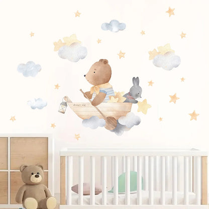 1Pc Cloud Star Bear Rabbit Boating Wall Sticker for Children Room Decoration Kids Room Wall Decals Bedroom Decor for Living Room-HomeDecorDecals_com
