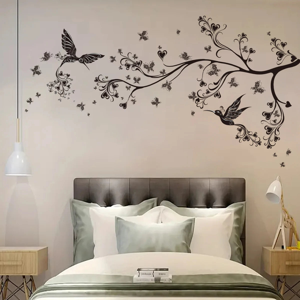 2pcs Silhouette Branches Flowers Birds Butterflies Wall Stickers for Bedroom Decoration Living Room Wall Decals Kid Room Decor-HomeDecorDecals_com