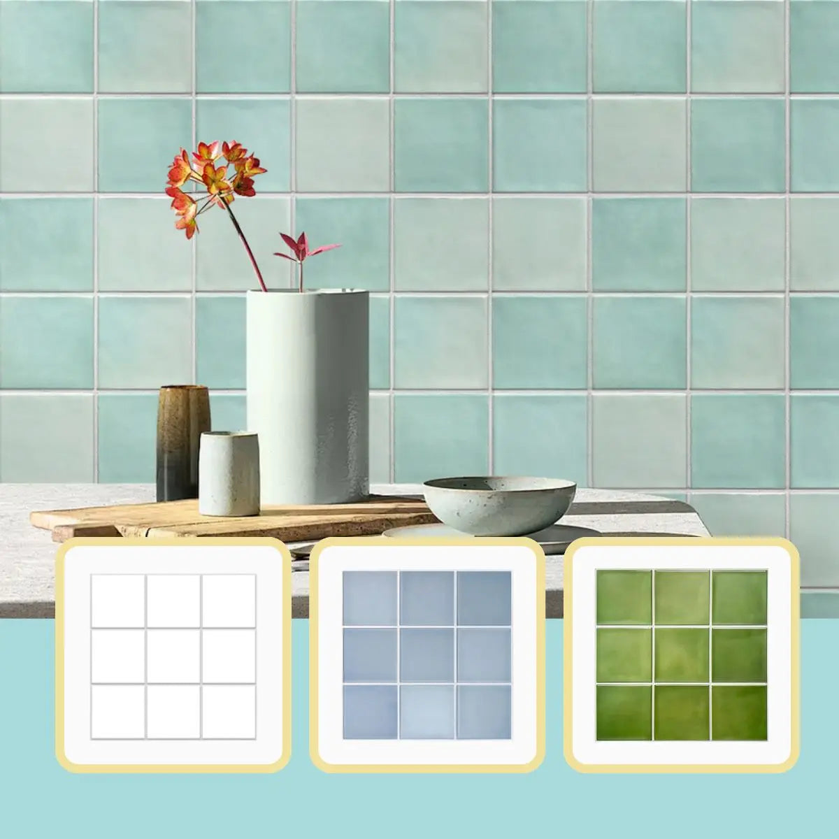 Waterproof 3D Matte Tile Vinyl Wall Decal | Room Decor by HomeDecorDecals.