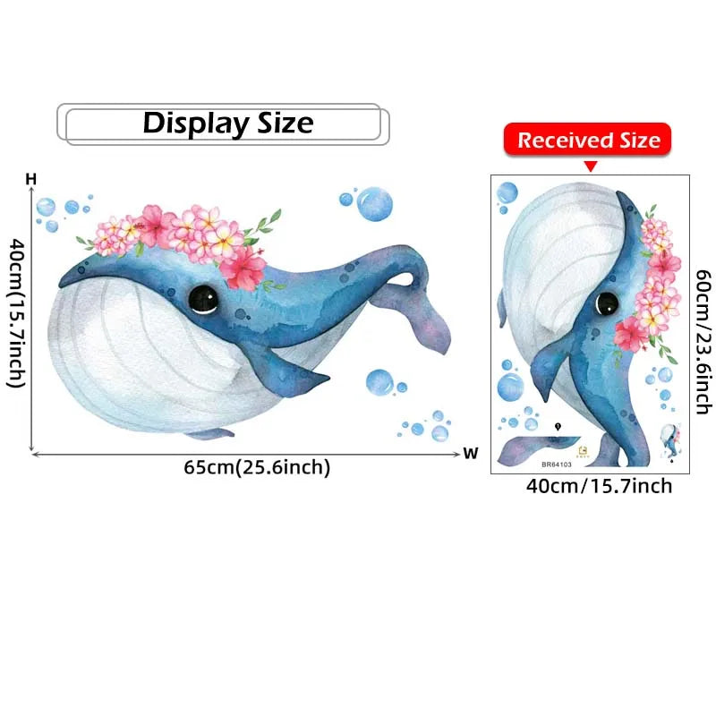 Flower Blue Whale Fish Wall Stickers Underwater Seaweeds Coral Baby Nursery Room Wall Decals for Children Bathroom Living Room-HomeDecorDecals_com
