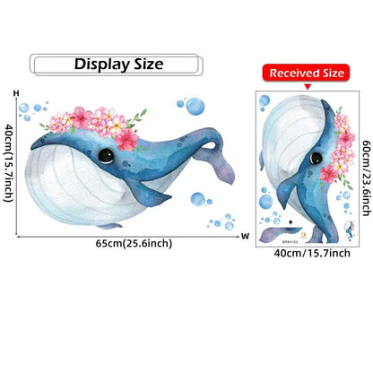 Flower Blue Whale Fish Wall Stickers Underwater Seaweeds Coral Baby Nursery Room Wall Decals for Children Bathroom Living Room-HomeDecorDecals_com