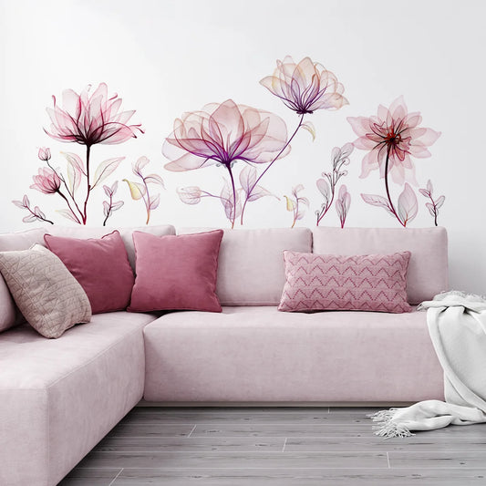 Pink Plant Flower Wall Decal | Home Decor removable peel and stick wall decal by HomeDecorDecals.