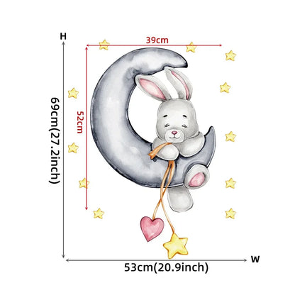 Cartoon Grey Baby Elephant Moon Gold Stars Wall Stickers for Kids Room Decor Nurserry Wall Decals Girl Boy Room Decorative-HomeDecorDecals_com