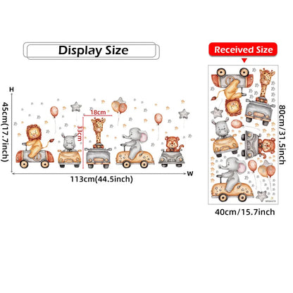 Children's Room Wall Stickers Cartoon Animals on Train Airplane Hot Air Balloon Wall Decals Baby Nursary Kindergarten Decoration-HomeDecorDecals_com