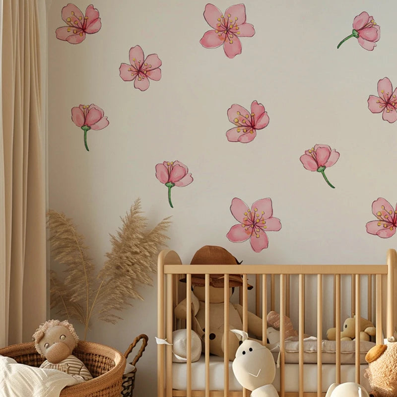 Close-up view of Pink Sakura Flowers Wall Decal | Home Decor by HomeDecorDecals.