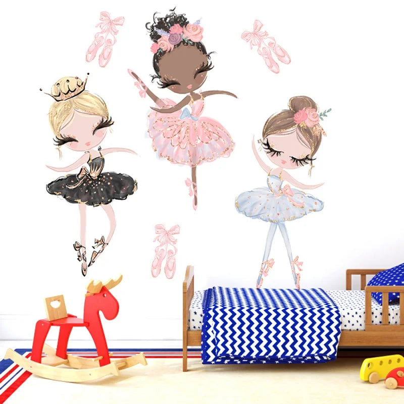 Kawaii Ballet Dace Girl Wall Art Sticker For Living Room Girls Bedroom Decoration Self-adhesive Wallpaper Baby Home Decor-HomeDecorDecals_com