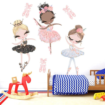 Kawaii Ballet Dace Girl Wall Art Sticker For Living Room Girls Bedroom Decoration Self-adhesive Wallpaper Baby Home Decor-HomeDecorDecals_com
