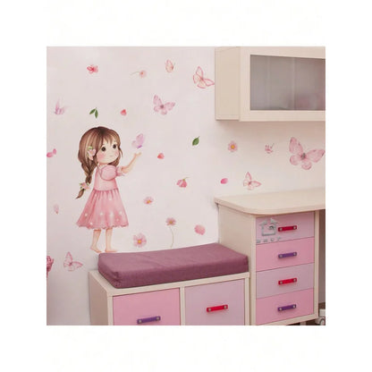 1pcs Charming Cartoon Little Girl With Butterfly Wall Decals Removable Self-Adhesive Kids Room Decor For Girls Bedroom-HomeDecorDecals_com