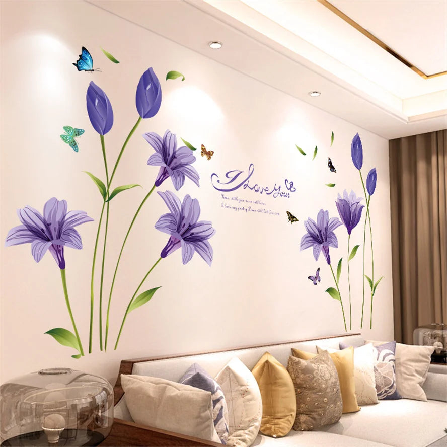 Flowers and Butterfly Wall Decal | Home Decor displayed in room decor by HomeDecorDecals.