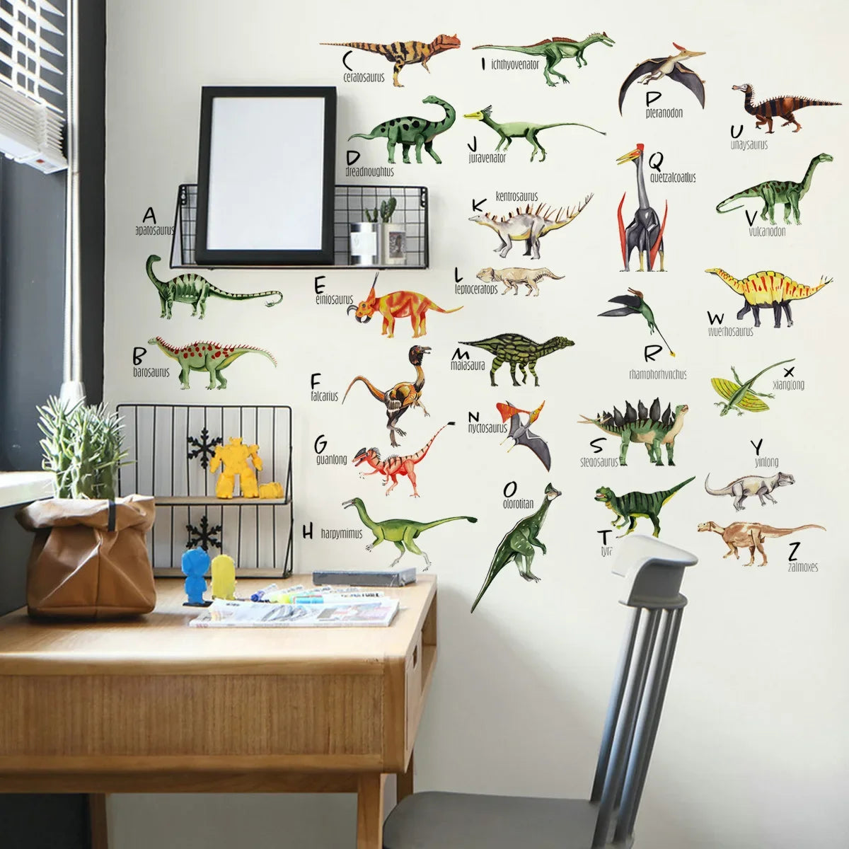 Cartoon Dinosaur Wall Sticker English Alphabet Children's Preschool Education Decorative Wall Sticker Self-adhesive Wall Sticker-HomeDecorDecals_com