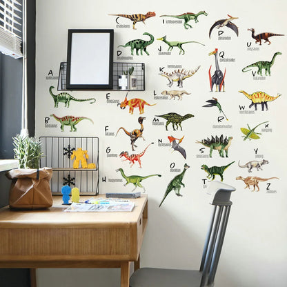 Cartoon Dinosaur Wall Sticker English Alphabet Children's Preschool Education Decorative Wall Sticker Self-adhesive Wall Sticker-HomeDecorDecals_com