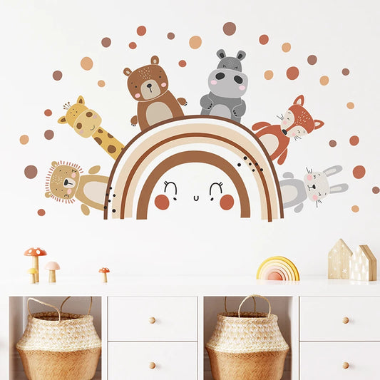 Boho Style Cute Animals Rainbow Lion Fox Bunny Wall Stickers for Kids Room Bedroom Wall Decals Home Decorative Stickers Decor-HomeDecorDecals_com