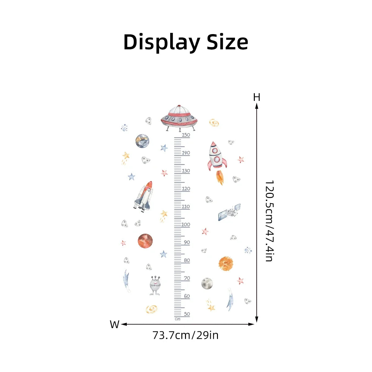 Cartoon Planet Airship Rocket Height Sticker for Wall Living Room Decoration Bedroom Kids Room Home Decor Accessories Wall Decal-HomeDecorDecals_com